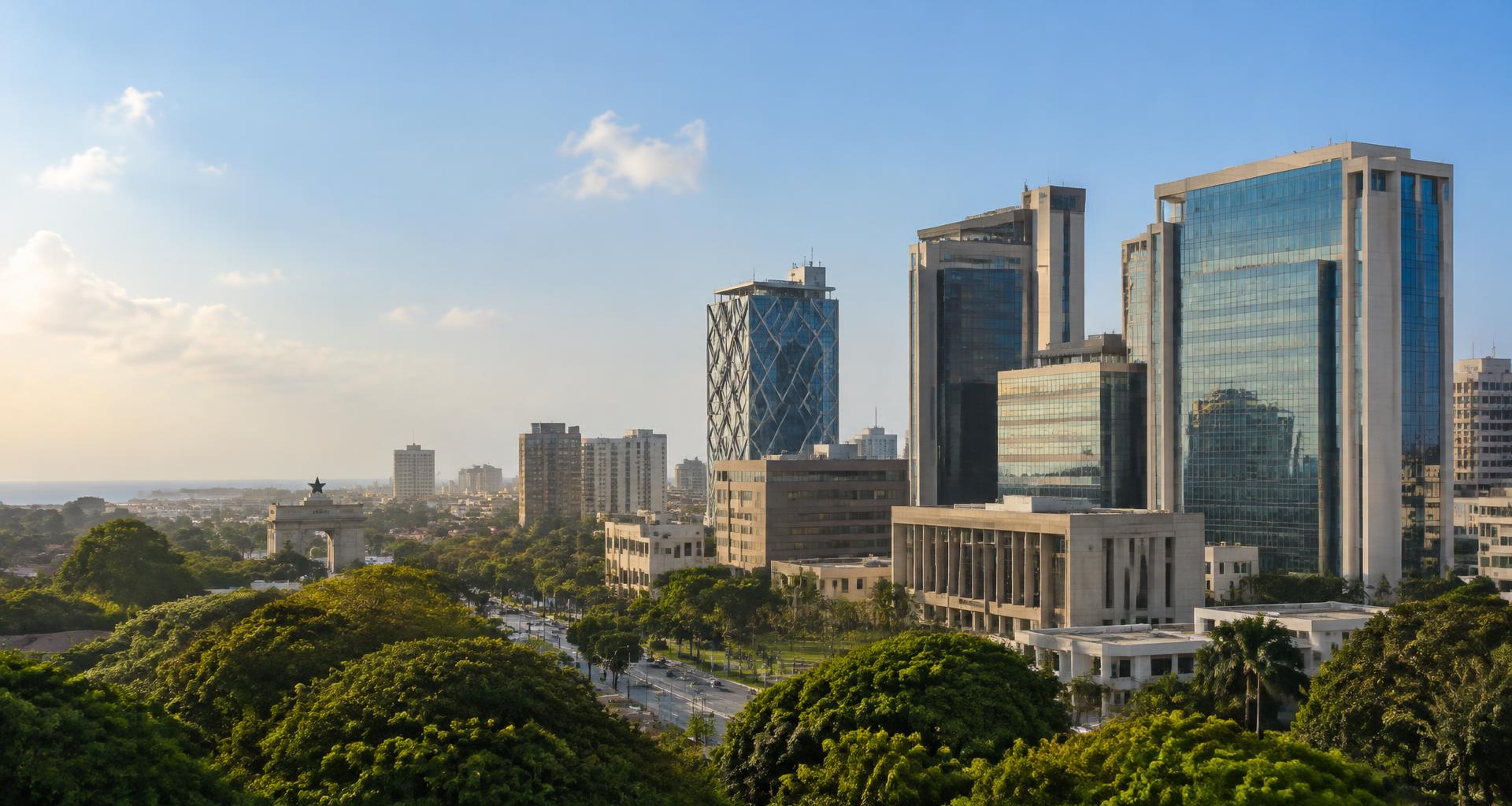 Editorial illustration of Accra’s urban landscape